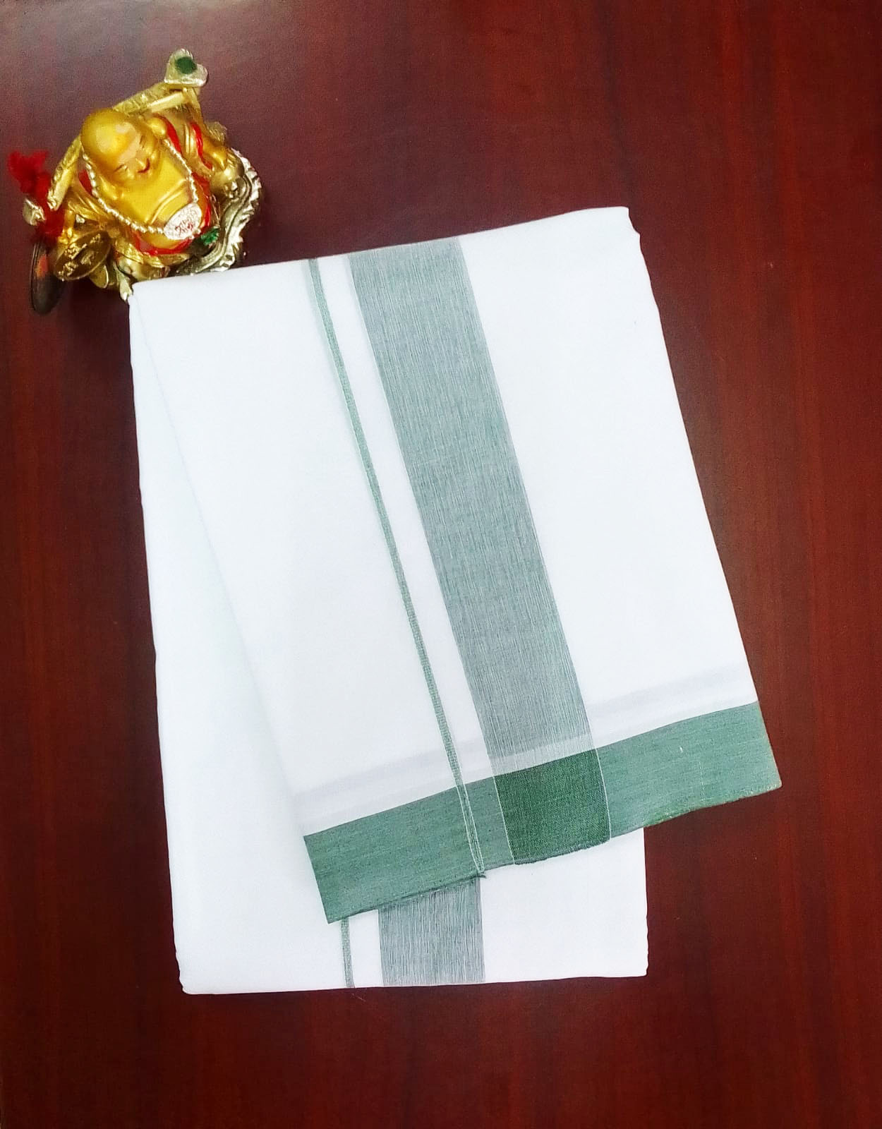 2B Dark Green Border Handloom Dhoti - Image 2