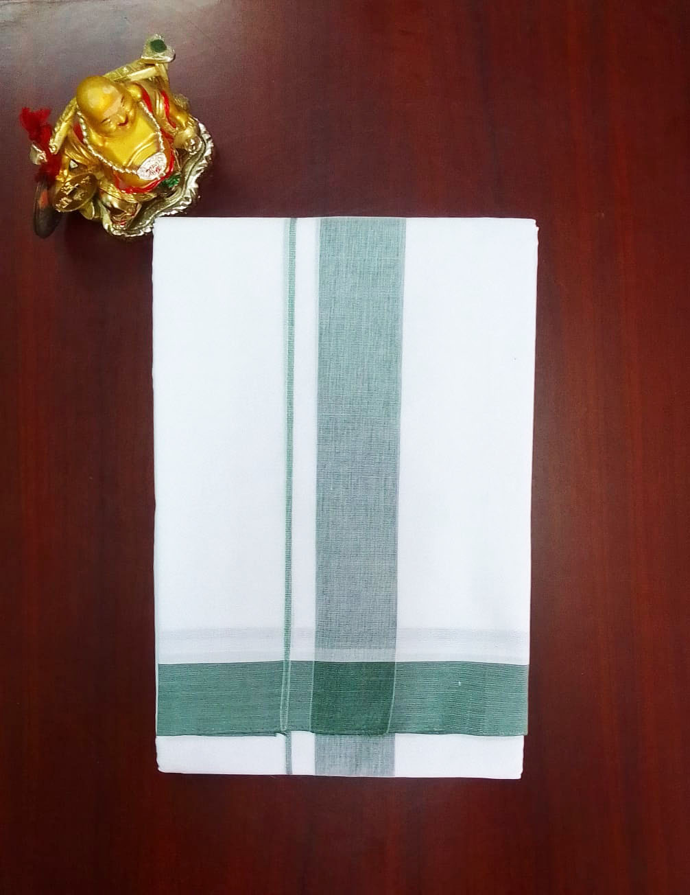 2B Dark Green Border Handloom Dhoti