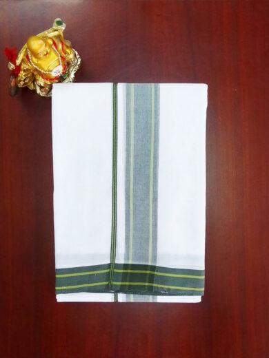 2B Dark Green with Crimson Yellow Border Handloom Dhoti