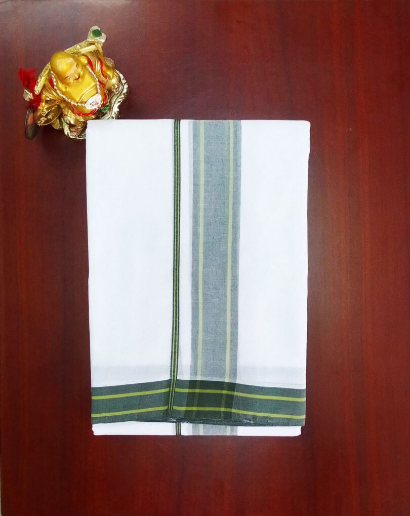 2B Dark Green with Crimson Yellow Border Handloom Dhoti