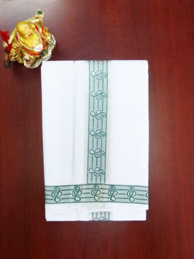 2B Forest Green with Silver Lined Border Handloom Dhoti