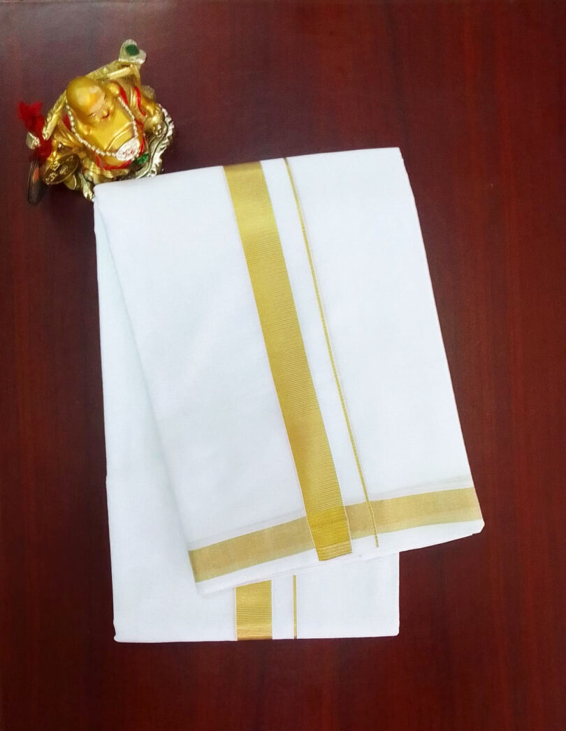 2B Golden Border Handloom Dhoti - Image 2
