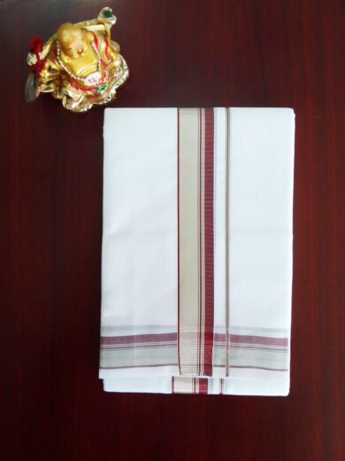 2B Silver with Maroon Border Handloom Dhoti