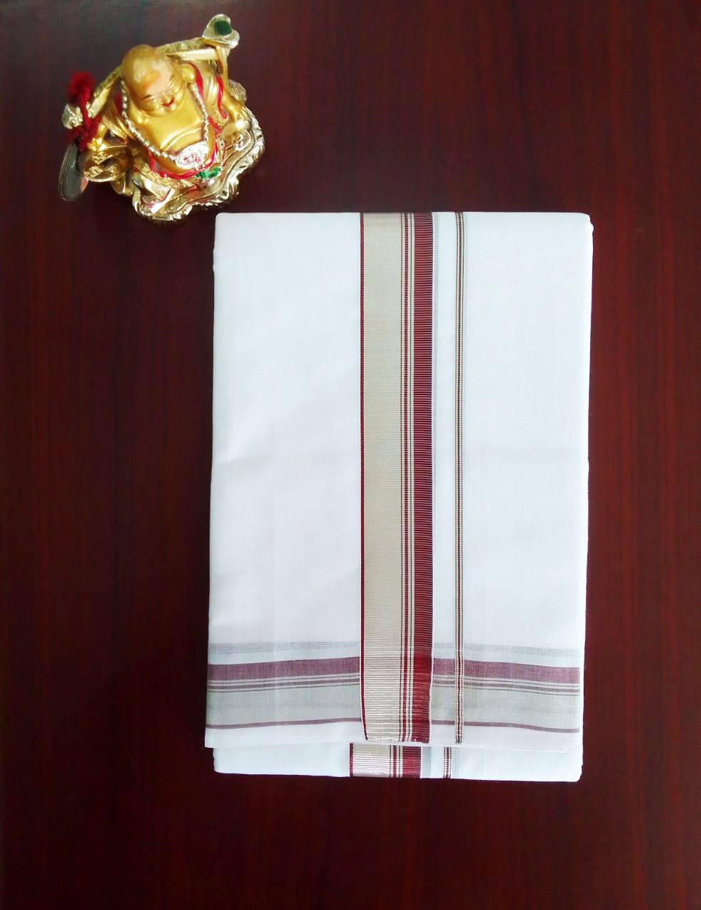 2B Silver with Maroon Border Handloom Dhoti
