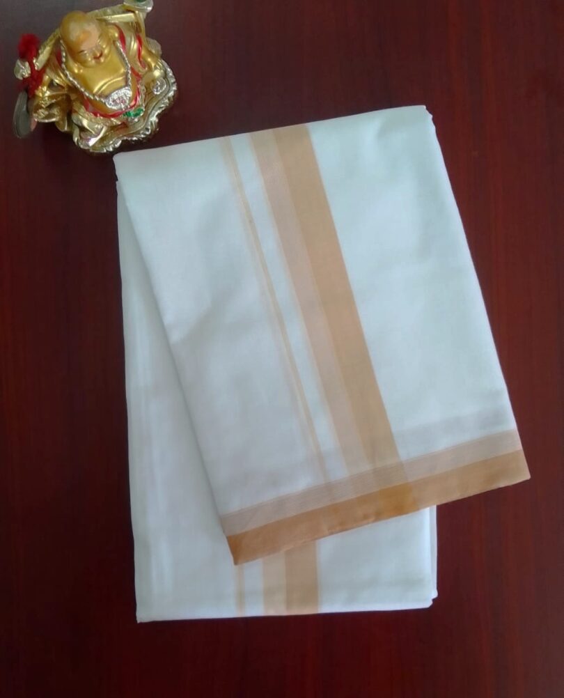 2B Lite Orange Border Handloom Dhoti - Image 2