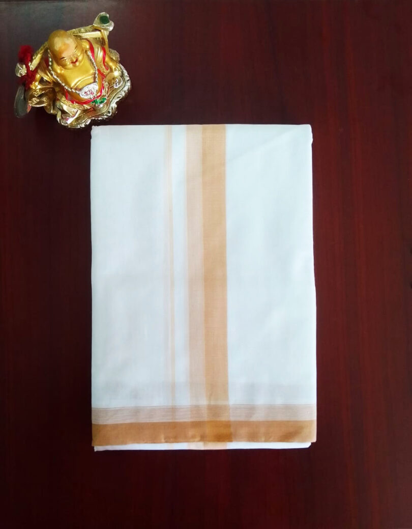 2B Lite Orange Border Handloom Dhoti
