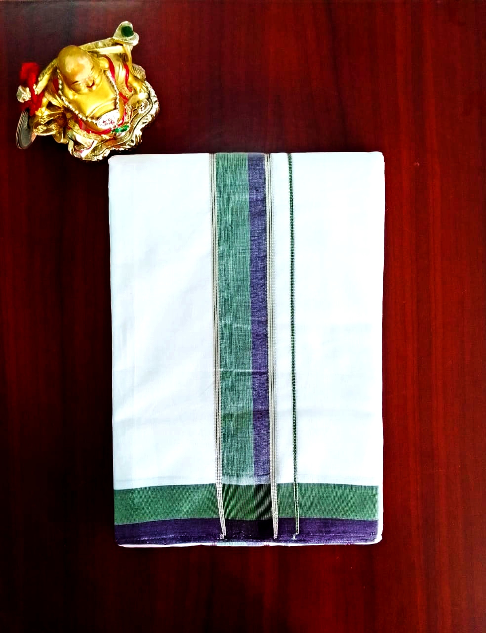 2B Mint Green with Purple Border Handloom Dhoti