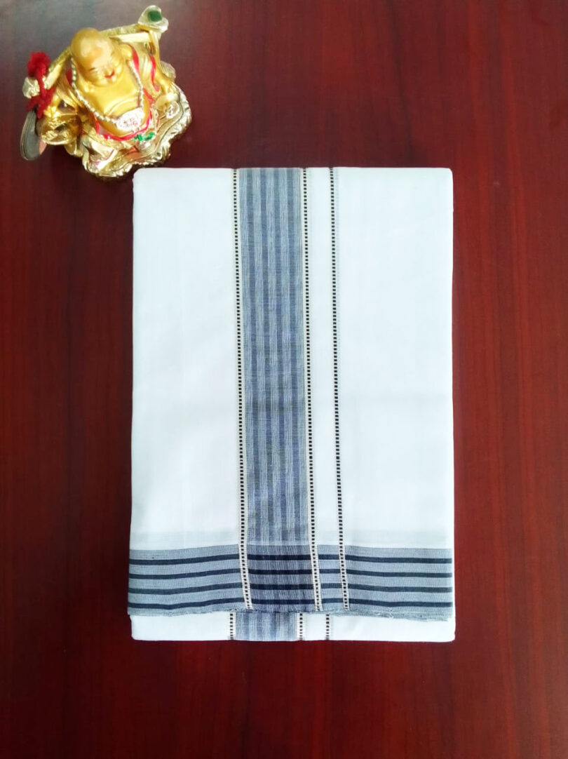 2B Navy Blue Border Handloom Dhoti