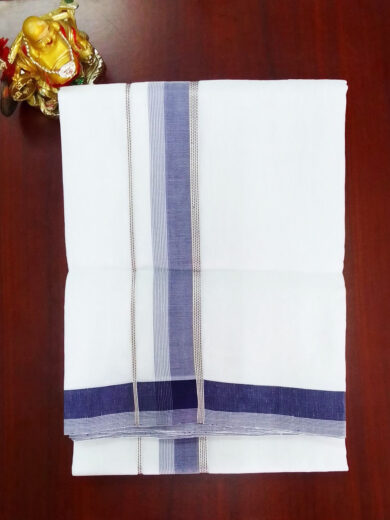 2B Navy Blue Border Handloom Dhoti