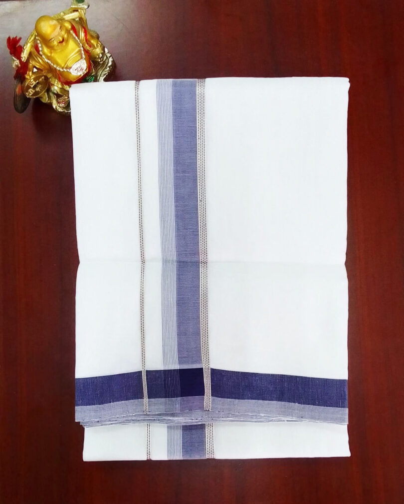 2B Navy Blue Border Handloom Dhoti