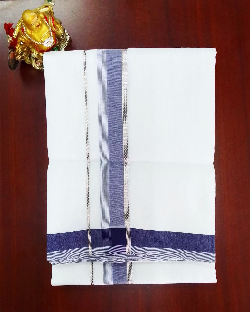 2B Navy Blue Border Handloom Dhoti