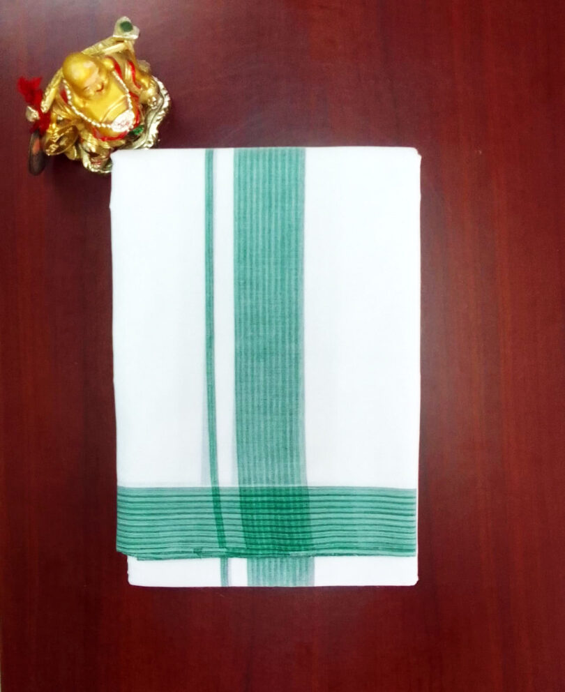 2B Pistachio Green Border Handloom Dhoti