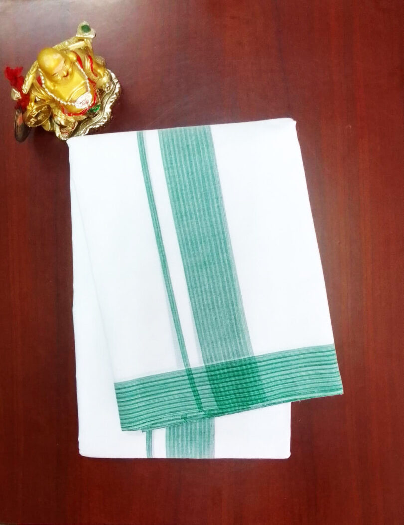 2B Pistachio Green Border Handloom Dhoti - Image 2
