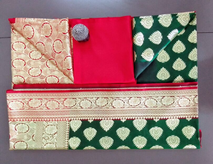 2B Sacramento Green wb Ruby Red with Golden Zari Banarasi Silk Saree - Image 6