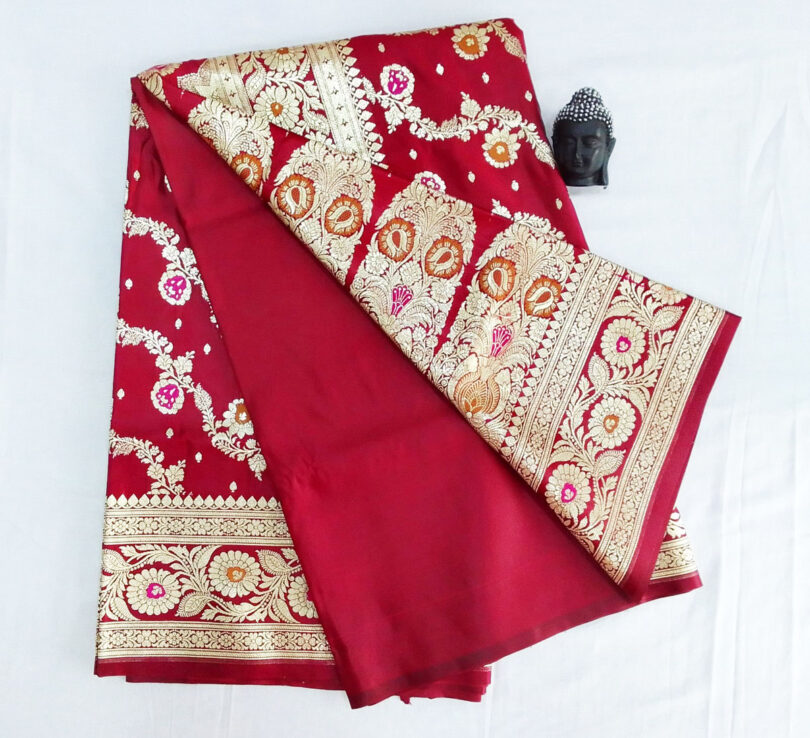 2B Currant Red wb Same colour with Golden Zari Banarasi Silk Saree