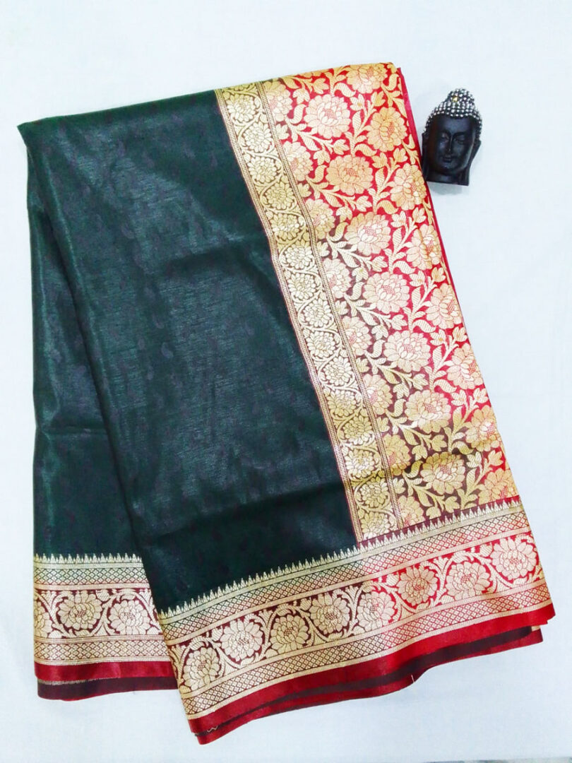 2B Sacramento Green wb Royal Red with Golden Zari Banarasi Silk Saree - Image 2