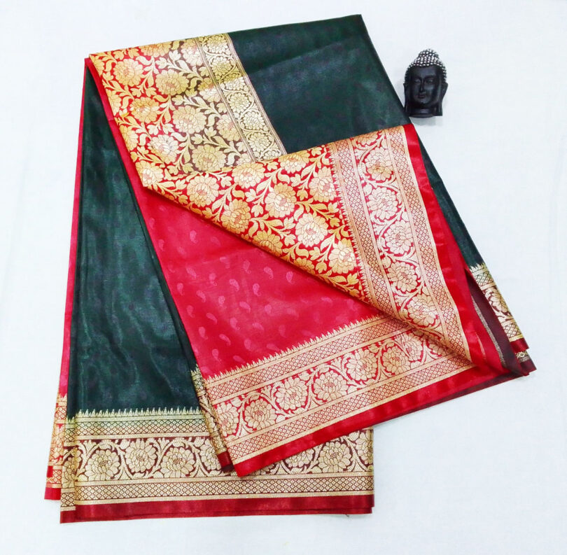 2B Sacramento Green wb Royal Red with Golden Zari Banarasi Silk Saree
