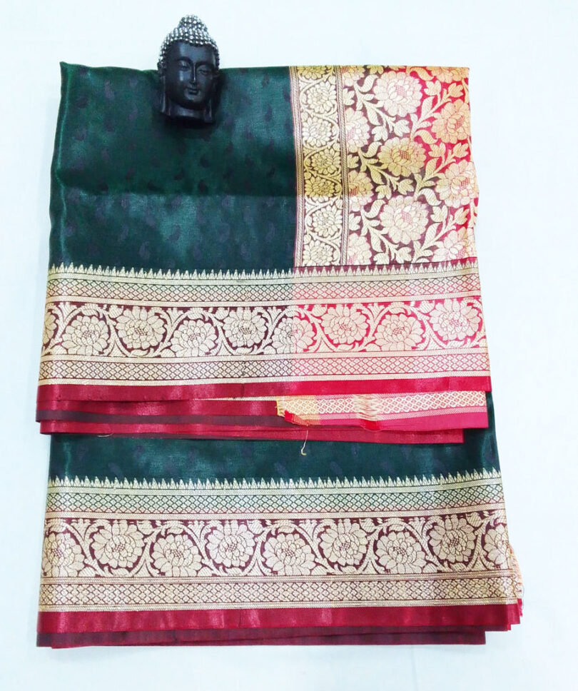 2B Sacramento Green wb Royal Red with Golden Zari Banarasi Silk Saree - Image 5