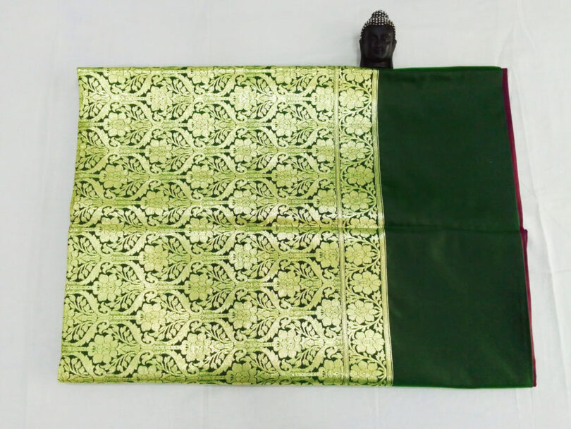 2B Plum Purple wb Emerald Green with Golden Zari Banarasi Silk Saree - Image 2