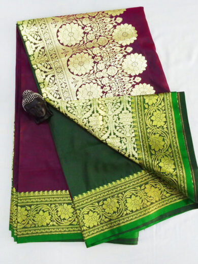 2B Plum Purple wb Emerald Green with Golden Zari Banarasi Silk Saree