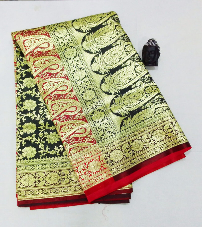 2B Coal Black wb Royal Red with Golden Zari Banarasi Silk Saree - Image 2