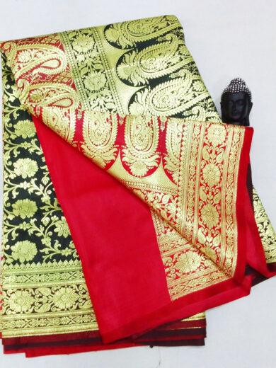 2B Coal Black wb Royal Red with Golden Zari Banarasi Silk Saree