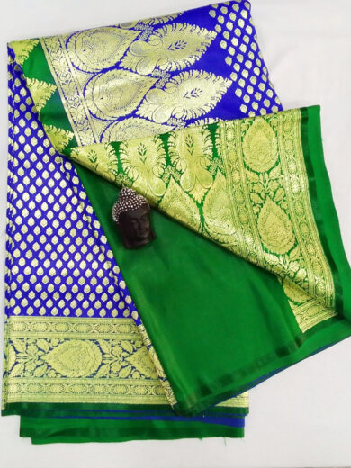 2B Cobalt Blue wb Emerald Green with Golden Zari Banarasi Silk Saree