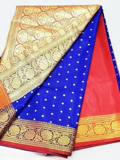 2B Royal Blue wb Crimson Red with Golden Zari Banarasi Silk Saree