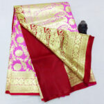 2B Flamingo Pink wb Scarlet Red with Golden Zari Banarasi Silk Saree