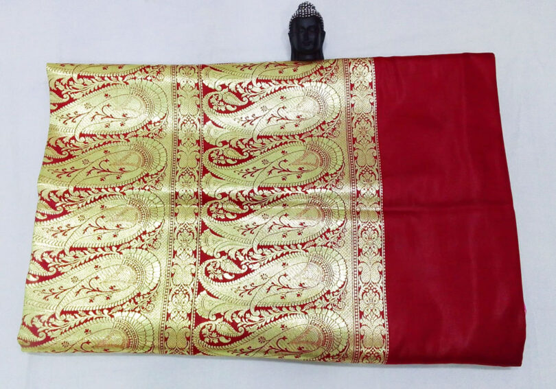 2B Flamingo Pink wb Scarlet Red with Golden Zari Banarasi Silk Saree - Image 3