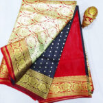 2B Coal Black wb Crimson Red with Golden Zari Banarasi Silk Saree
