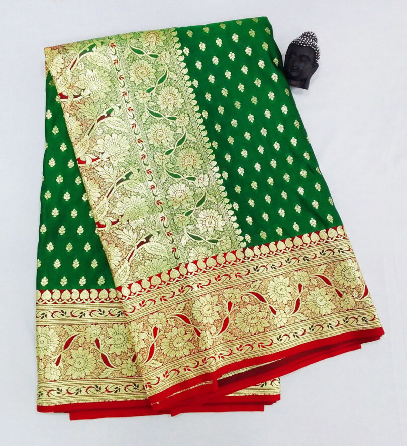 2B Fern Green wb Royal Red with Golden Zari Banarasi Silk Saree - Image 2