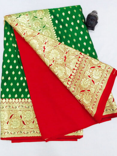 2B Fern Green wb Royal Red with Golden Zari Banarasi Silk Saree