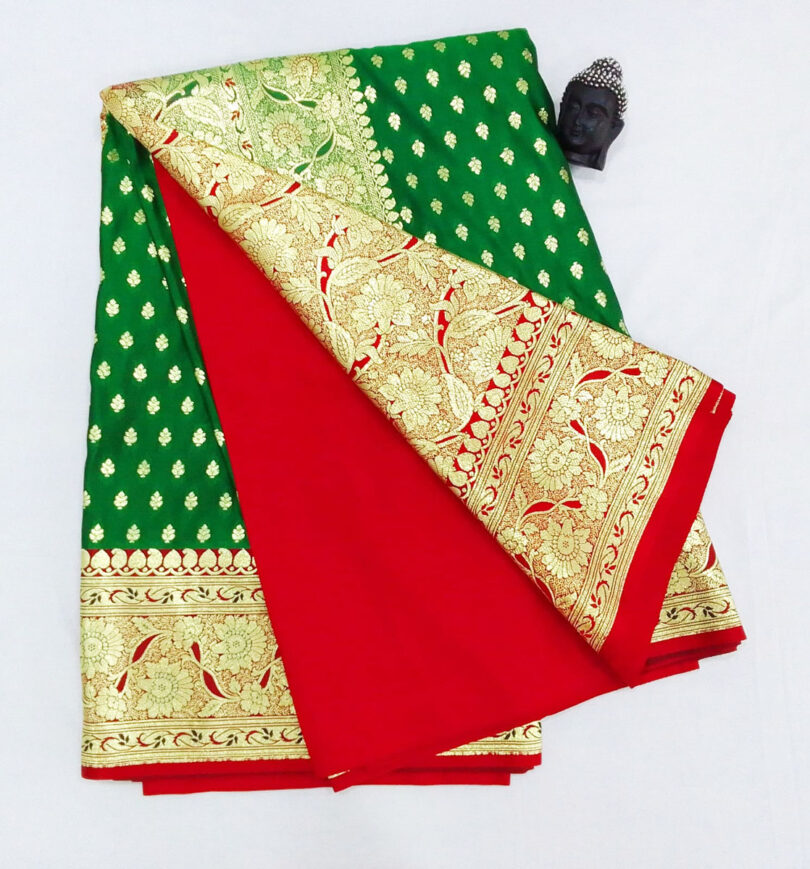 2B Fern Green wb Royal Red with Golden Zari Banarasi Silk Saree