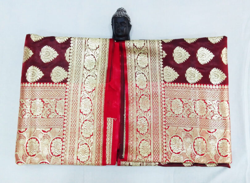 2B Maroon wb Ruby Red with Golden Zari Banarasi Silk Saree - Image 5