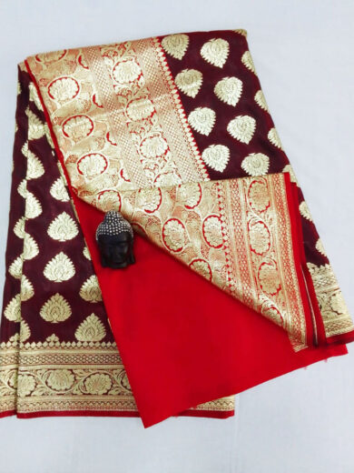 2B Maroon wb Ruby Red with Golden Zari Banarasi Silk Saree