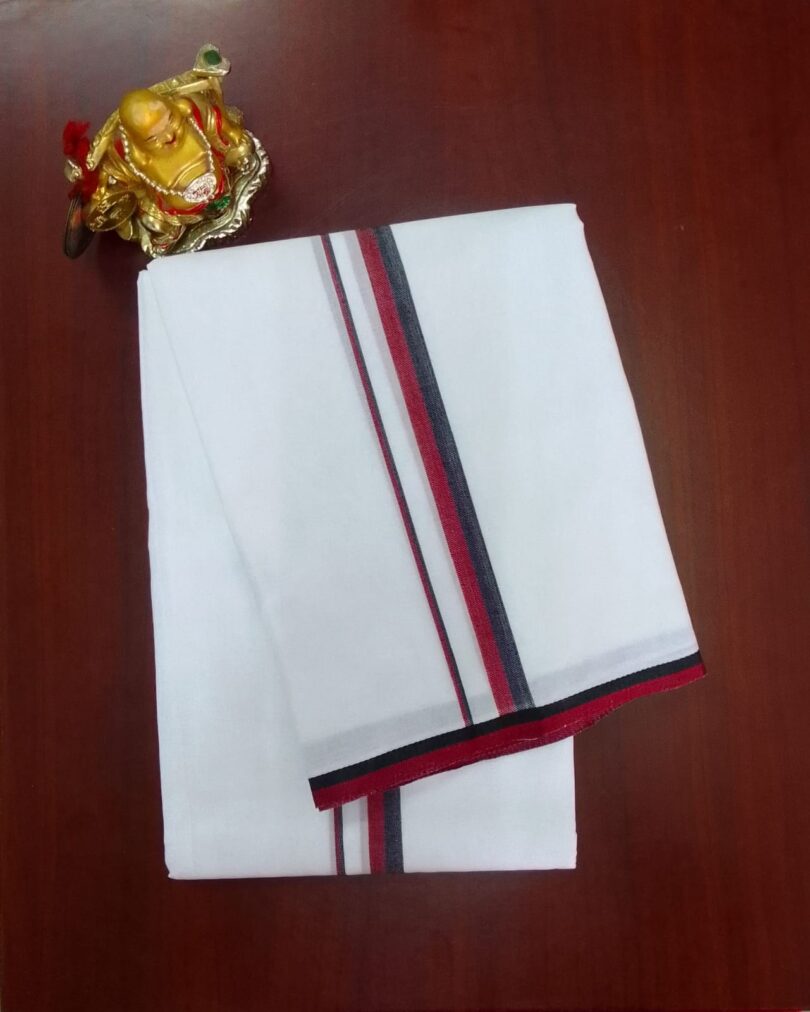 2B Black with Red Border Handloom Dhoti - Image 2