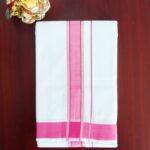 2B Barbie Pink with Silver Border Handloom Dhoti