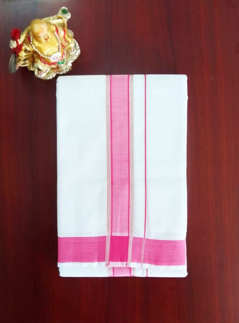 2B Barbie Pink with Silver Border Handloom Dhoti