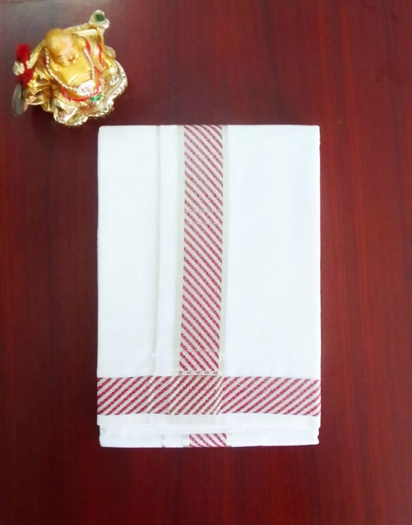 2B Rosewood Pink with Silver Lined Border Handloom Dhoti
