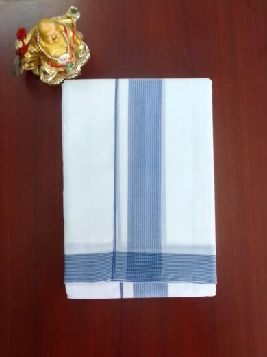 2B Navy Blue Lined Border Handloom Dhoti