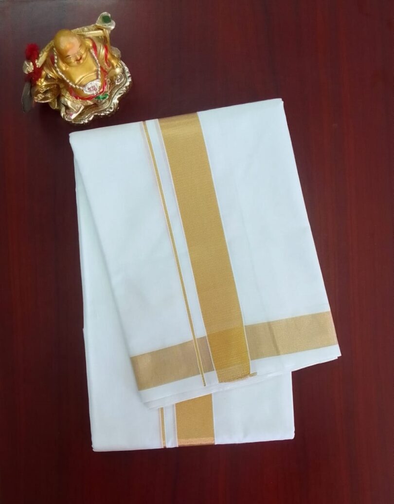 2B Golden (1.5 inch)  Border Handloom Dhoti - Image 2