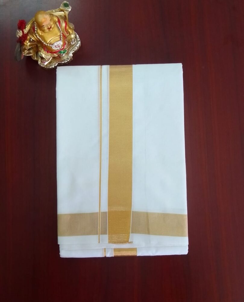 2B Golden (1.5 inch)  Border Handloom Dhoti