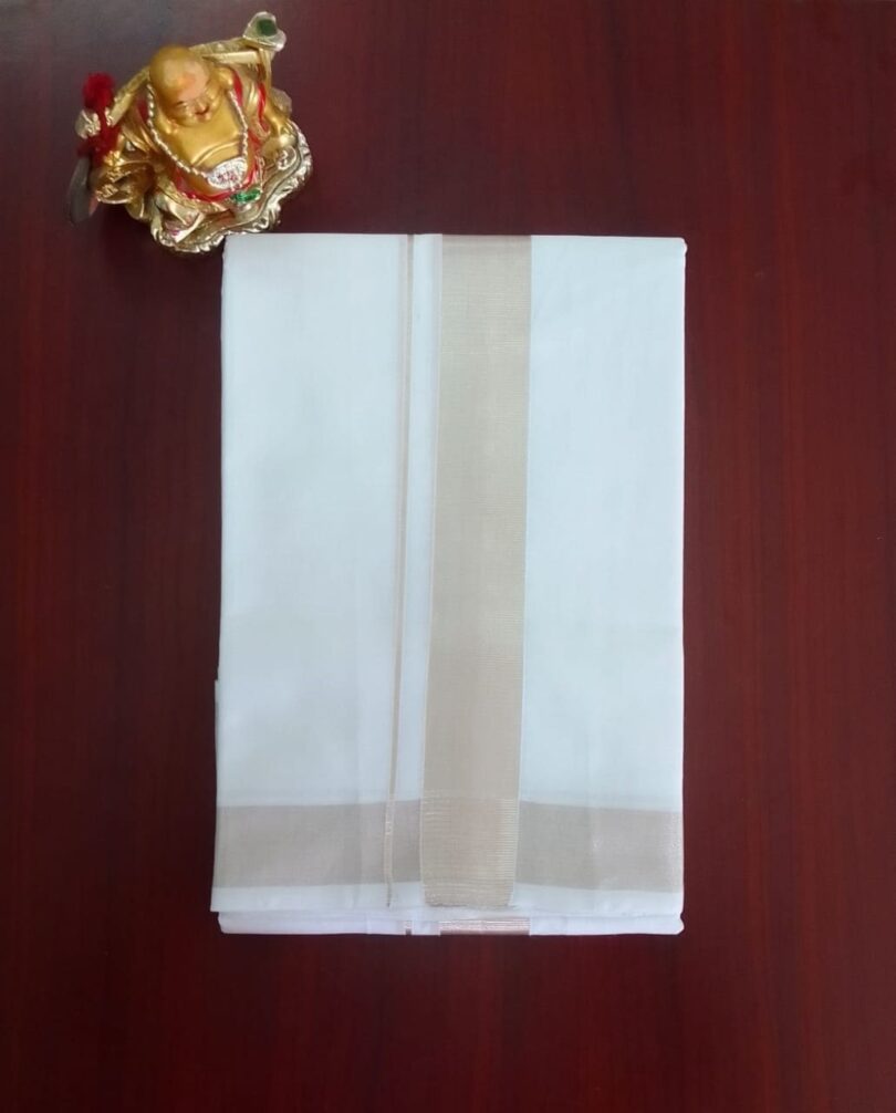 2B Silver Gray Lined Border Handloom Dhoti