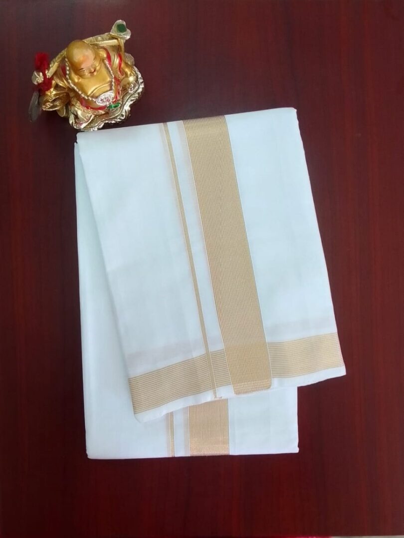 2B Golden Border Handloom Dhoti - Image 2