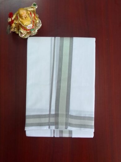 2B Coal Black with Silver Lined Border Handloom Dhoti