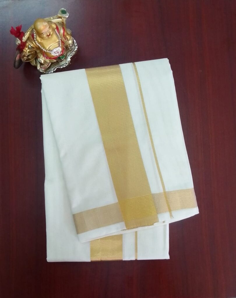 2B Golden (2 inch wedding special)  Border Handloom Dhoti - Image 2