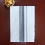 2B Navy Blue with Silver Lined Border Handloom Dhothi