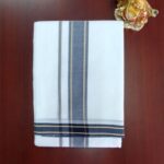 2B Navy Blue with Canary Yellow Lined Border Handloom Dhoti