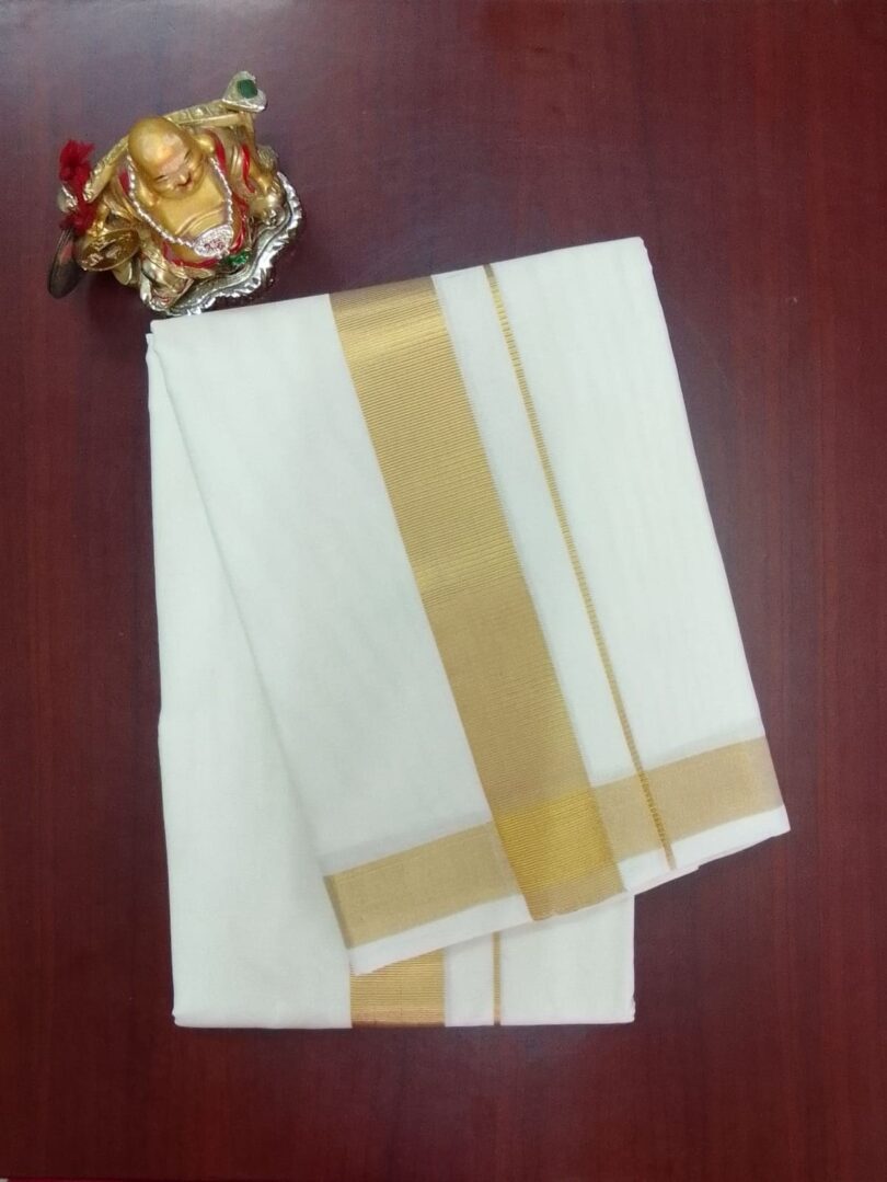 2B Golden (1.5 inch wedding special)  Border Handloom Dhoti - Image 2